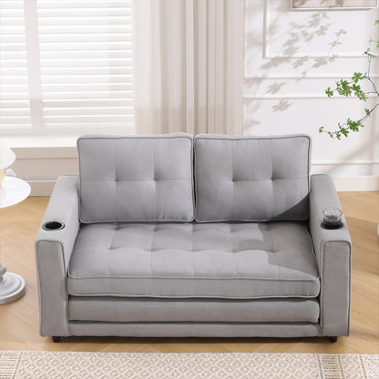 3-in-1 Upholstered Futon Sofa Convertible Sofa Bed,Foldable Tufted Loveseat With Pull Out Sleeper Couch Bed