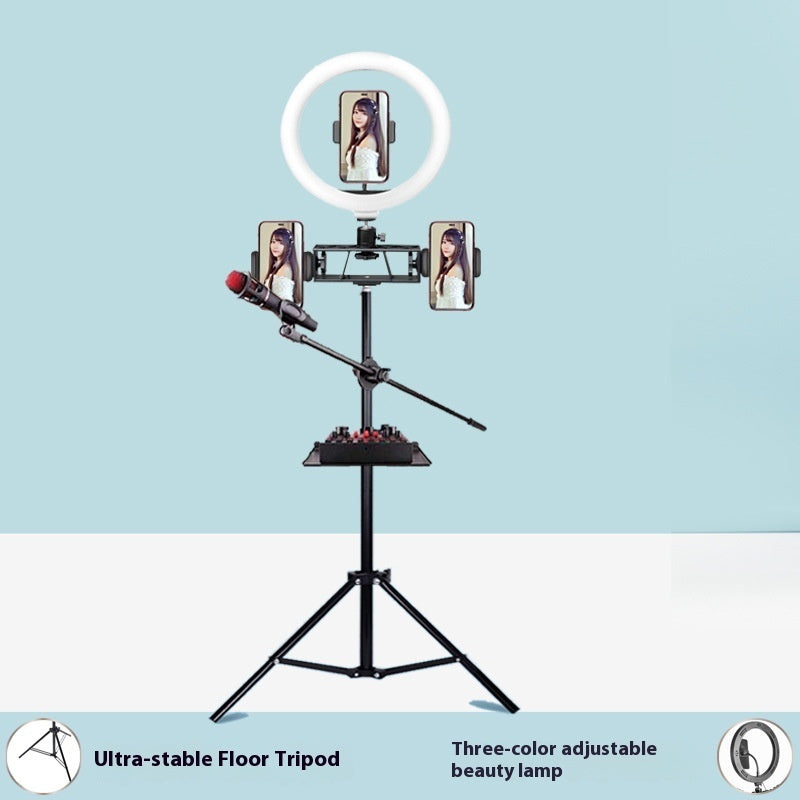 Cross Bar Tray Storage Rack With Microphone Beauty Fill Light Photography Floor Mobile Phone Bracket