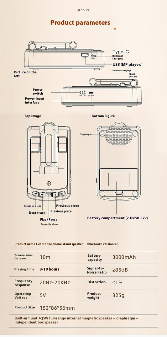 Soporte multifuncional para tableta y teléfono con audio compatible con Bluetooth