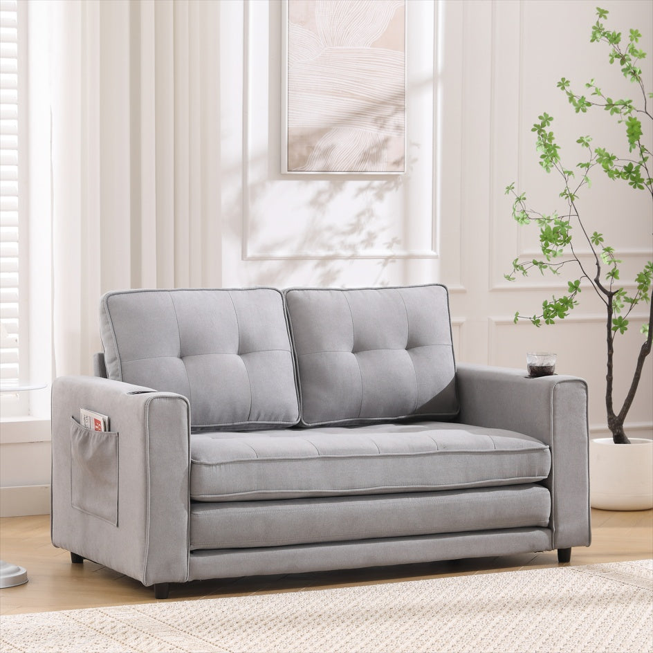 3-in-1 Upholstered Futon Sofa Convertible Sofa Bed,Foldable Tufted Loveseat With Pull Out Sleeper Couch Bed