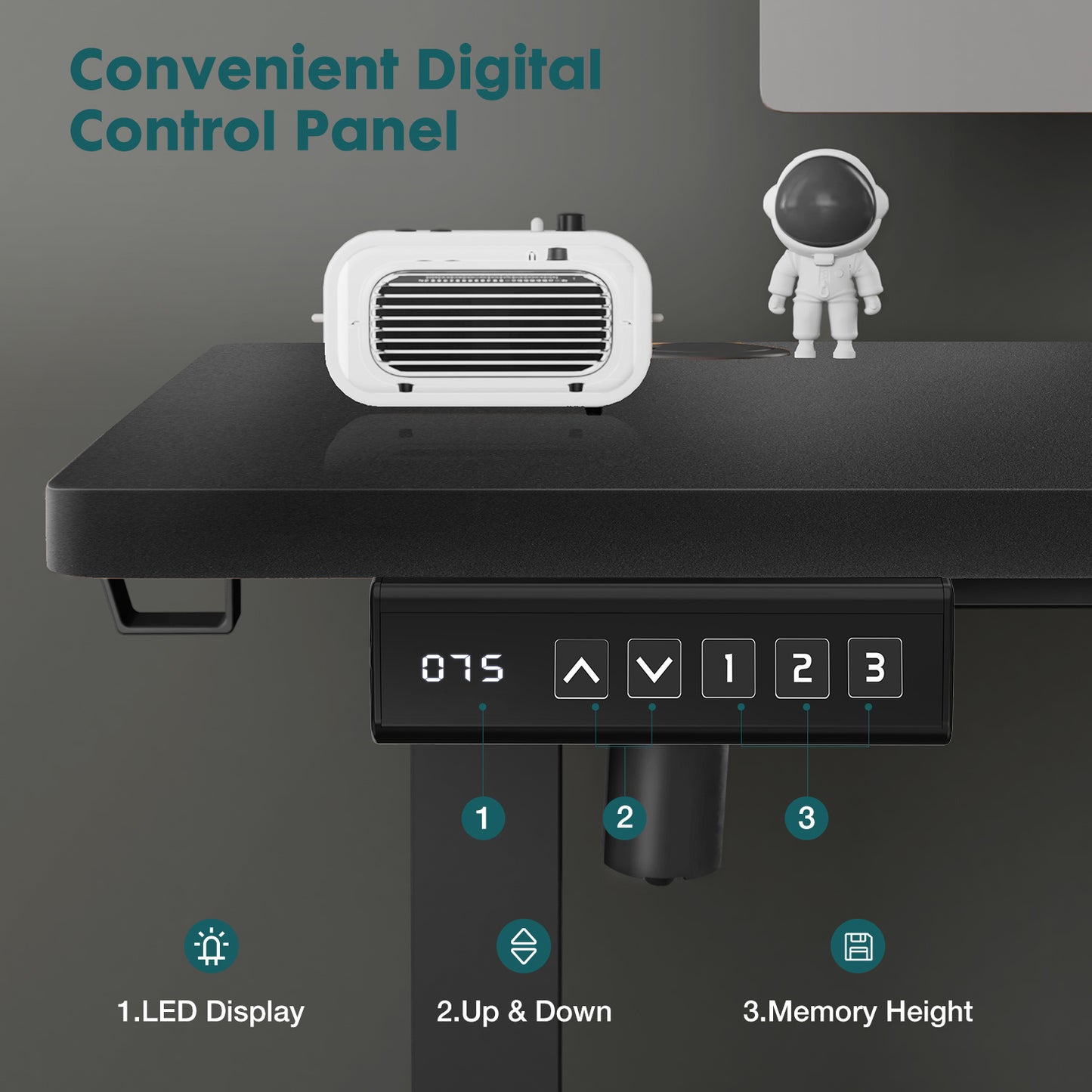 Electric Adjustable Height Standing Desk Sit To Stand Up Desk With Splice Board, Rising Home Office Computer Table With 2 Hook And Wire Hole For Work