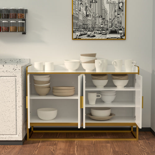 Modern Kitchen Buffet Storage Cabinet Cabinet White Gloss With Metal Legs For Living Room Kitchen