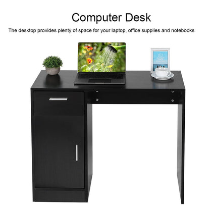 1 Drawer 1 Door Compact Computer PC Laptop Desk Table Workstation Home Office (Black)