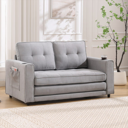 3-in-1 Upholstered Futon Sofa Convertible Sofa Bed,Foldable Tufted Loveseat With Pull Out Sleeper Couch Bed