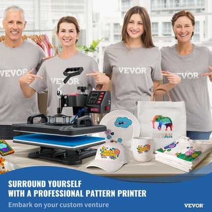 VEVOR Heat Press, 5 In 1 Heat Press Machine Machine 12x15, Clamshell Sublimation Transfer Printer Fast Heat-up, Digital Precise Temperature Control, Vinyl Heat Press For T-Shirt Plate Mug Cup, 900W