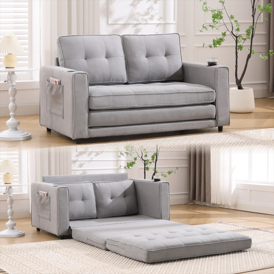 3-in-1 Upholstered Futon Sofa Convertible Sofa Bed,Foldable Tufted Loveseat With Pull Out Sleeper Couch Bed